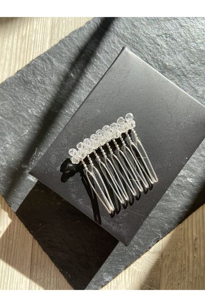 Pearly Handmade Λευκό Μίνι Κρυστάλλινο Πόρπη Χτένης 4 εκ