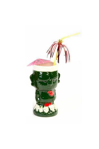 Biradlı Tiki Mug Cocktail Cup, Ceramic, 410 Cc, 8.5x16.5 Cm, Green