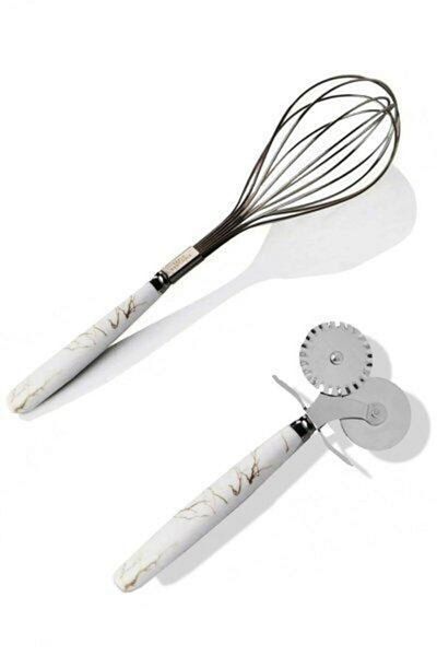 Getto Store White Marble Pattern Whisk and Roulette Set