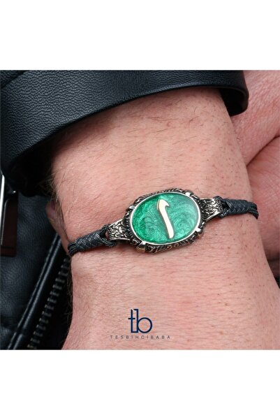 TESBİHCİBABA Elif Tasarım Yeşil Mine Gümüş Örme Kazaz Bileklik Tb3313