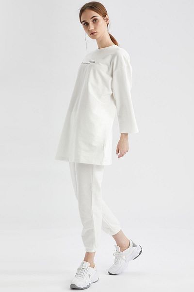 DeFacto Relax Fit Text Printed Sweatshirt Tunic