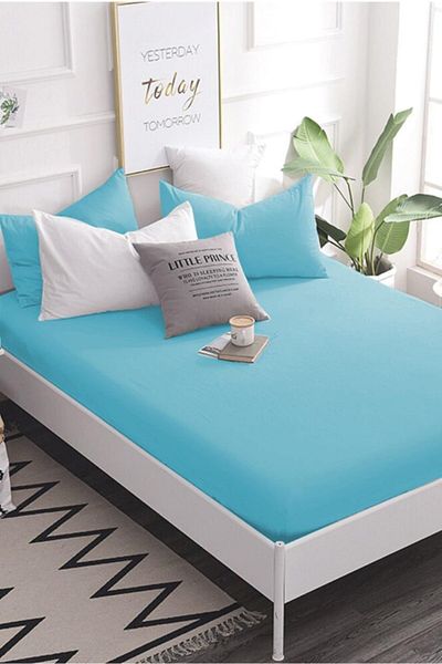 Roza Home Collection Turquoise King Size Elastic Sheet Cotton-towel Fabric 180x200