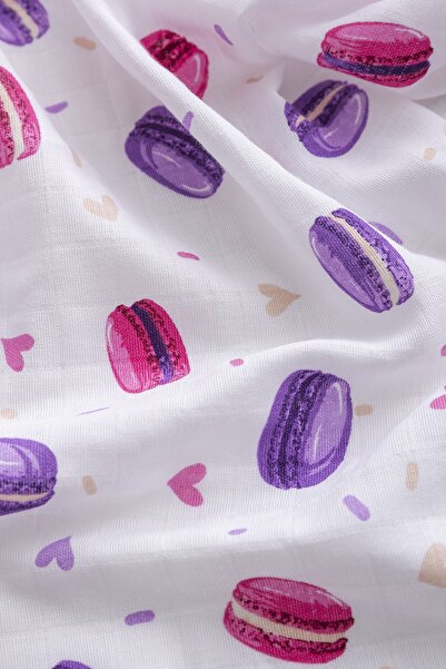Caline Baby Muslin Cloth Cover Macaron Pattern - Purple 120x120 Cm + 4 Mouth Wipes