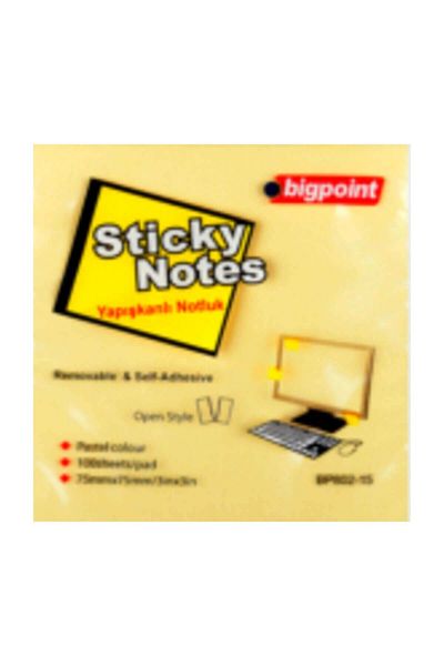 Bigpoint ورق ملاحظات لاصق مقاس 75 × 75 مم أصفر