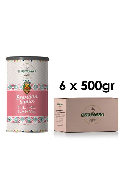 Aspresso Brazilian Santos Filter Coffee 500 GrTin Box X 6 Pieces