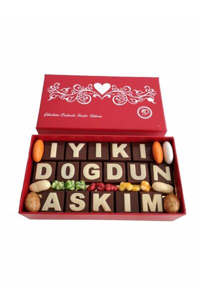 40 YIL ÇİKOLATA KAHVE Yazılı Harfli Isimli Doğum Günü Hediyelik Çikolata Kutu...