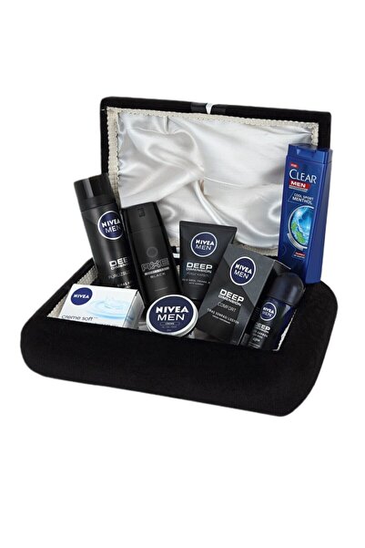 NIVEA Erkek Bakım Seti ve Axe Cep Parfümü Black 17 ml  Damat Çeyiz Nişan Sandık Bohça Seti