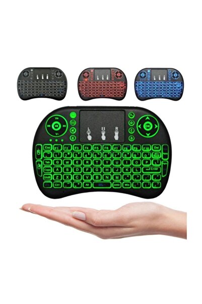 smilehomeavm Işıklı Mini Klavye Mouse Smart Tv Box Pc Şarjlı Usb Li Kablosuz Klavye