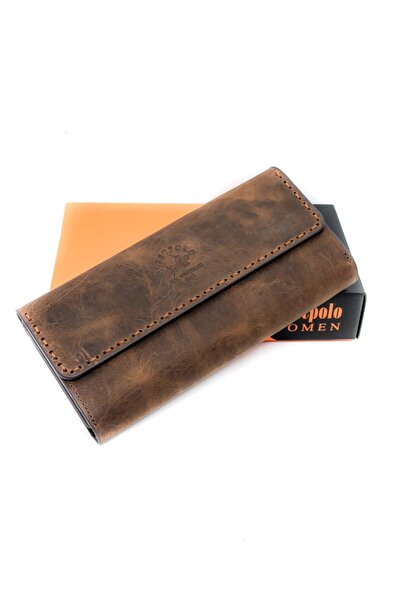 WEST POLO CÜZDAN Справжній зістарений шкіряний гаманець з прошитим швом, унісекс