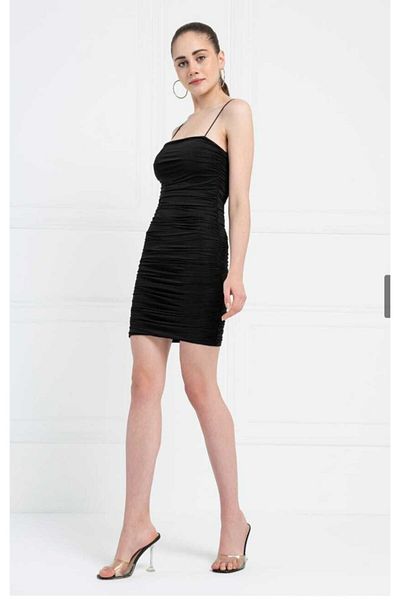 Secret Passion Lingerie Tknfashion Μαύρο ύφασμα Lycra Μίνι φόρεμα με λουράκι με χαμηλό κόψιμο στο πλάι και λεπτομέρεια 509
