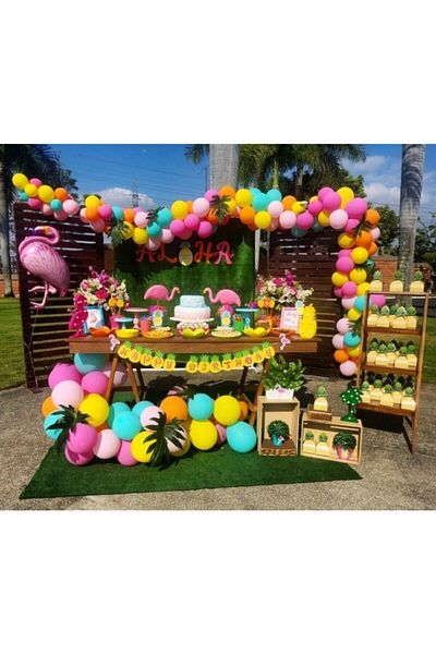 MERİ PARTİ Flamingo Concept 100 Pieces Metallic Balloons and Balloon Chain Latex Balloon Party Concept