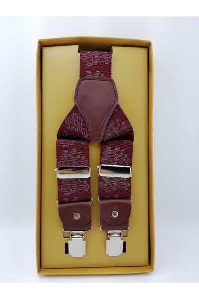 Elegans Giyim Aksesuar Bordo Baskılı Salopet Pantolon Askı