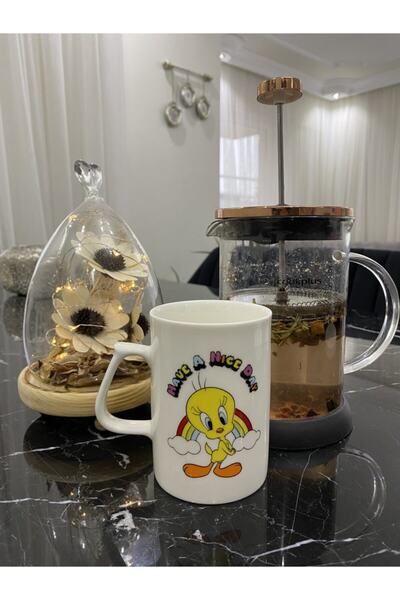 TEBAK COLLECTION Single Tweety Patterned Porcelain Dessert Plate and Mug