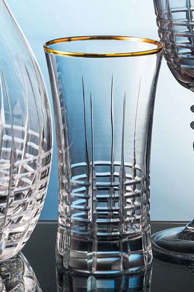 KCD Helen Gold Cut Hand Decor Gilded 6 Pieces Patterned Water and Soft Drink Glass Set