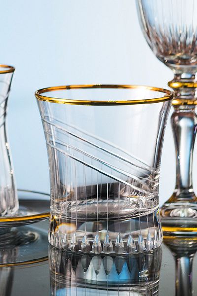 KCD Seremoni Gold Cut Hand Decor Gilded 6 Pieces Patterned Water Glass Set