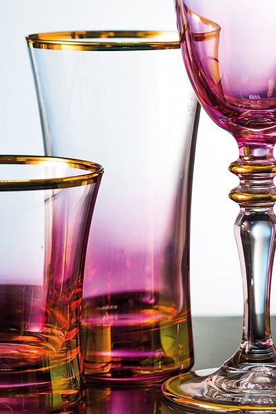 KCD Soprano Pink Cut Hand Decor Gilded 6 Pieces Patterned Water and Soft Drink Glass Set