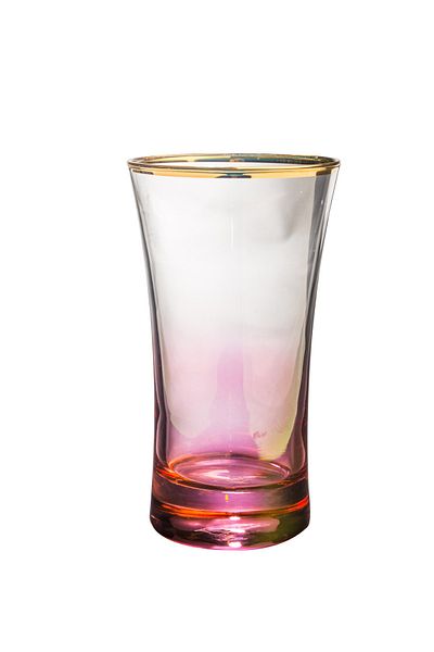 KCD Soprano Pink Cut Hand Decor Gilded 6 Pieces Patterned Water and Soft Drink Glass Set