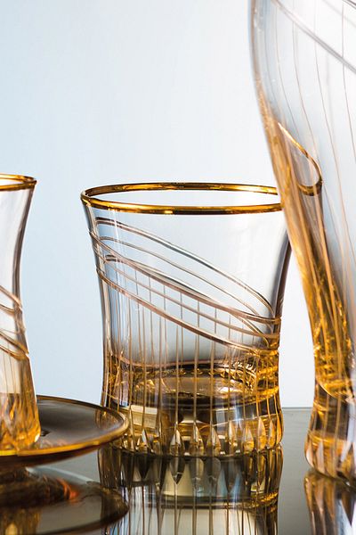 KCD Seremoni Coffee Cut Hand Decor Gilded 6 Pieces Patterned Water Glass Set