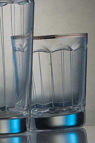 KCD Zerafet Platin Kesme El Dekor Yaldızlı 6 Adet Desenli Su Bardağı Takımı