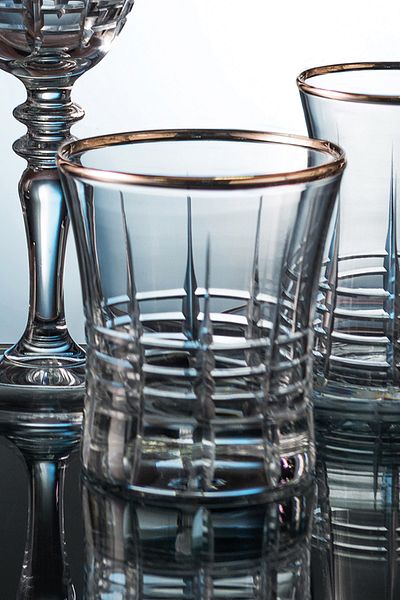 KCD Helen Platinum Cut Hand Decor Gilded 6 Pieces Patterned Water Glass Set