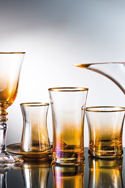 KCD Soprano Sarı 31 Parça Cam Sofra Sunum Çeyiz Seti Su Bardak Takımı Kesme E...