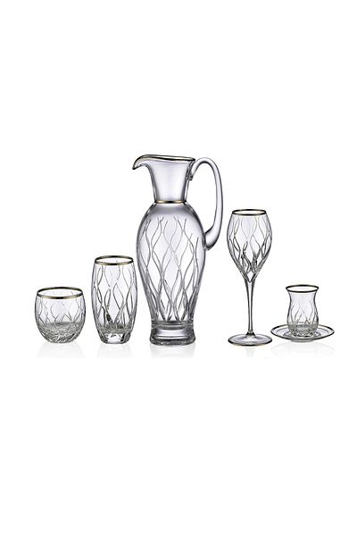 KCD Kilim Platinum 31 Piece Glass Tableware Presentation Dowry Set Water Cup Set Cutting Hand Decor