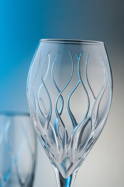 KCD Kilim Sade Kesme El Dekor Yaldızlı Desenli Cam 6 Adet Ayaklı Bardak Kadeh