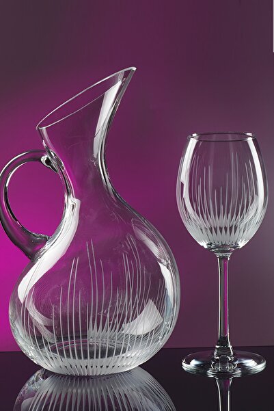 KCD Işık Sade Kesme El Dekor Yaldızlı Desenli Cam 6 Adet Ayaklı Bardak Kadeh