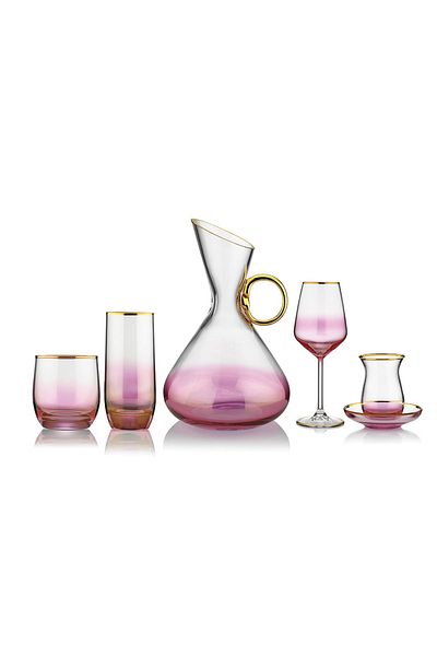 KCD Pink Bolero - 31 Pieces Glass Tableware, Presentation Dowry Set, Water Cup and Cutting Hand Decorations