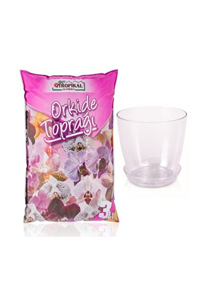 TROPİKAL Orkide Toprak Değiştirme Seti - Orkide Toprağı (3lt) - Plastik Şeffaf Orkide Saksısı (1,5 Lt)