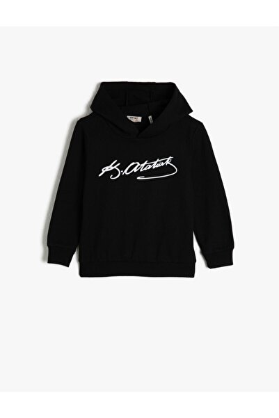 Koton Schwarzes Kinder-Sweatshirt mit Atatürk-Aufdruck für Herren