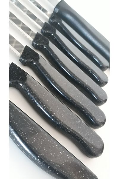 Solingen Set of 6 Glitter Black Fruit Knives, Flat Peeler and Black Handle Kitchen Knife