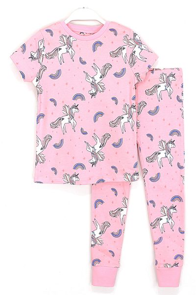 DobaKids Pink Unicorn Pattern Short Sleeve Baby Girl Pajama Set
