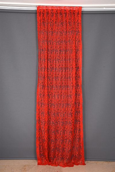 AKÇA TEKSTİL Red Single Wing Ready-made Planted Pleated Shawl Model Background Curtain - 75*260 Cm