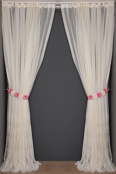 AKÇA TEKSTİL Small Leaf Model Cream Color Single Wing Ready Planted Pleated Background Curtain 300*260 Cm