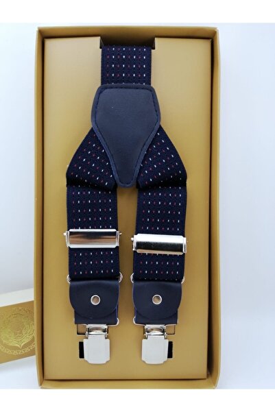 Elegans Giyim Aksesuar Erkek Lacivert Kırmızı Noktalı Salopet Pantolon Askı