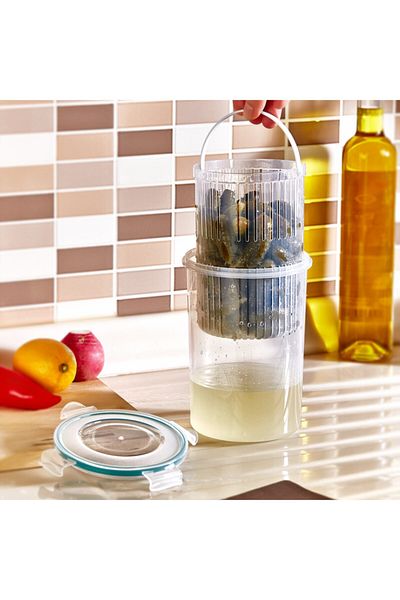 PlastArt 1.5 lt Round Olive Holder with Strainer - Fresh Box