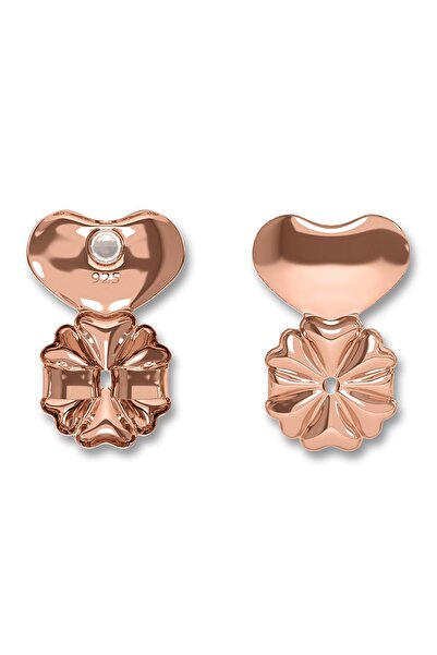 Jewelry For Light 925 Ayar Gümüş Kalpli Arkası Taşlı Rose Kaplama Küpe Arkalığı