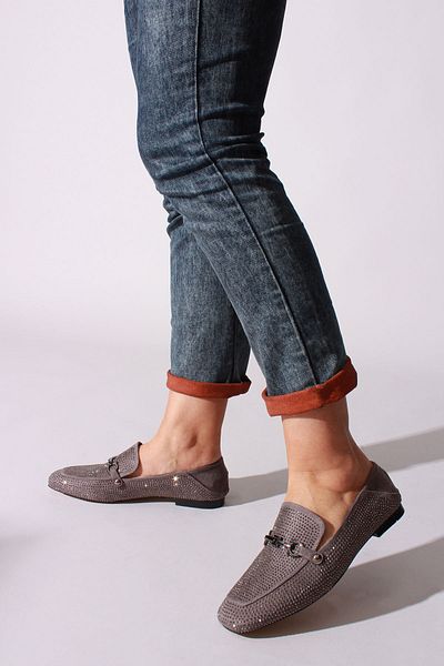 ROVIGO Women's Gray Suede Stone Ballerinas