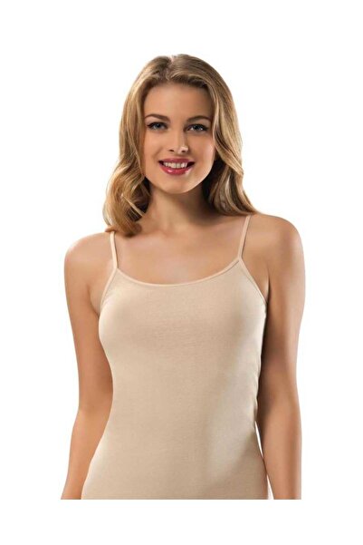 ERDEM İÇ GİYİM Kadın 2153 Ribana Düz Biyeli Kaşkorse Atlet Ten 6'lı