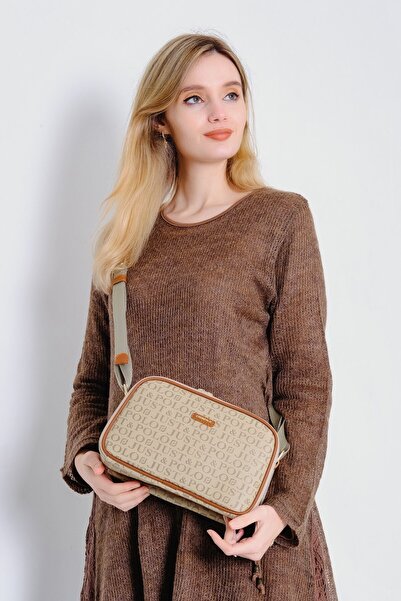 Just Polo Women's Mink-Brown Print Patterned Cross Shoulder Bag Jpm2053