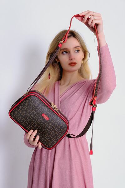 Just Polo Women's Brown Red Print Patterned Cross Shoulder Bag Jpm2053