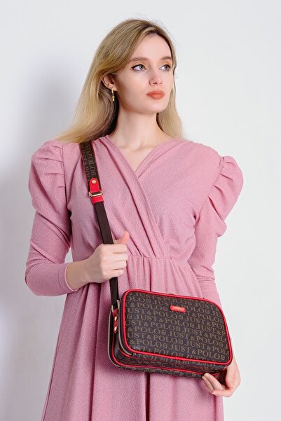 Just Polo Women's Brown Red Print Patterned Cross Shoulder Bag Jpm2053