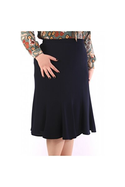 Fesba Kadın Parçalı Diz Altı Büyük Beden Kumaş Etek - 3063 Lacivert