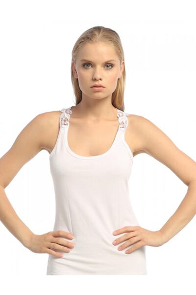 Şahinler Kadın Beyaz Geniş Askılı Sırtı Pul Dekolteli Atlet MB368