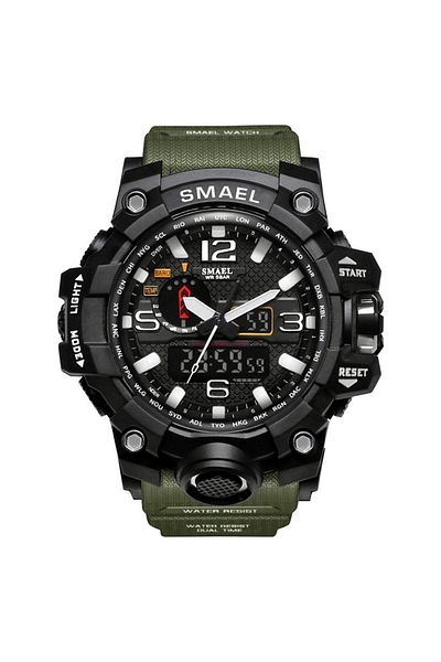 SMAEL Men's Analog Digital Green Cord Wrist Watch