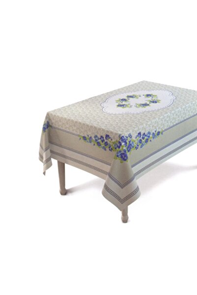 Bc Home Mavi Çiçekli Gri Pano Kesim Masa Örtüsü - 130x175 cm