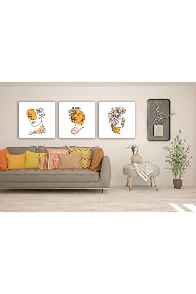 Zeta Aks Abstract Woman Silhouette 3 Piece Cotton Canvas Painting