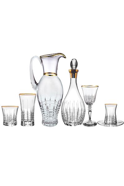 KCD Helen Gold 61 Piece Glass Tableware Presentation Dowry Set Water Cup Set Cutting Hand Decor
