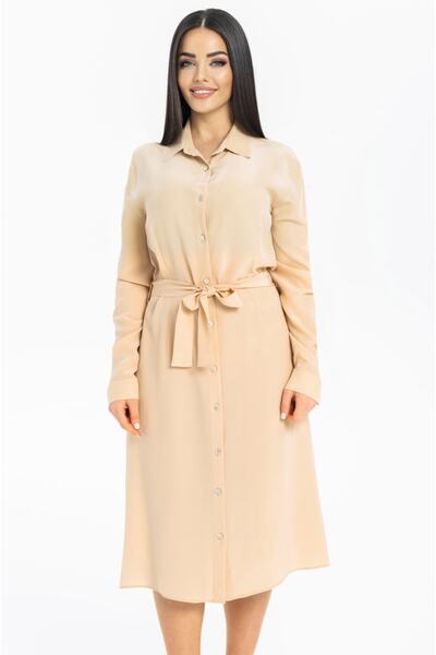 LAVİNİST %100 Ipek Camel Tunik Elbise